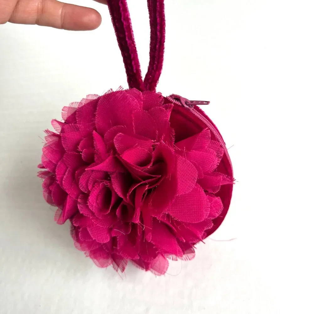 Cupcake Small Bag Wrist Clutch Wallet Velvet Flower Zip‎ Closure Hot Pink